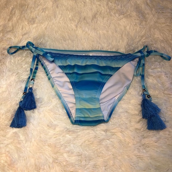 Blue Tie-Dye Bikini Bottom with Tassels size 6 NWOT - Picture 2 of 12